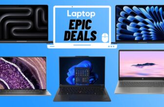 Black Friday laptop deals graphic with Dell XPS 15, MacBook Air M2, MacBook Pro M3, ThinkPad X1 Carbon Gen 12, HP Chromebook Plus