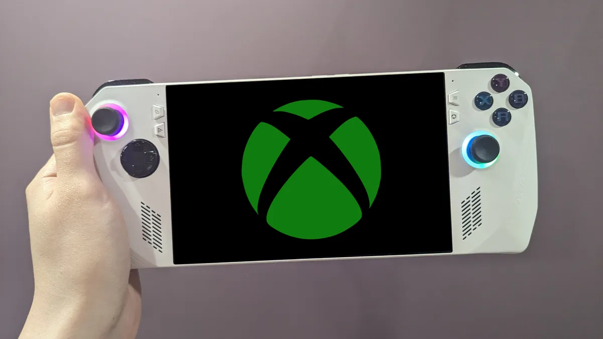 An Asus ROG Ally gaming handheld with an Xbox logo on it