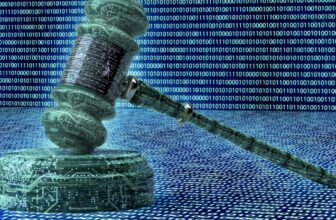 Illustration of a judge's gavel on a digital background resembling a computer circuit board.