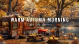 Warm Autumn Morning at Outdoor Coffee Shop Ambience 🍂 Smooth Jazz Music & Fireplace Sounds for Relax