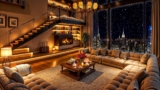 Winter Night time Tranquility in NYC ❄ Luxurious House Atmosphere with Clean Jazz Saxophone for Sleeping