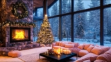 Peaceable Snowy Jazz Music ❄ Cozy Christmas Evening at Forest Home with Smooth Jazz & Fire Sound