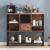 JOSMORE Rustic Buffet Cabinet Sideboards, Industrial Kitchen Buffet with Wine Rack and Mesh Door, Modern Wine Bar Cabinet Furniture for Home Living Room and Dining Room (Rustic Brown)