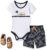 Hudson Baby Unisex Baby Cotton Bodysuit, Shorts and Shoe Set, Surf Car, 9-12 Months