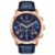 Bulova Men’s Classic Wilton 3-Hand 21-Jewel Watch, 60 Hour Power Reserve, Luminous Hands, Open Aperture, Roman Numeral Markers Domed Sapphire Crystal, 43mm, Blue Strap/ Rose Gold